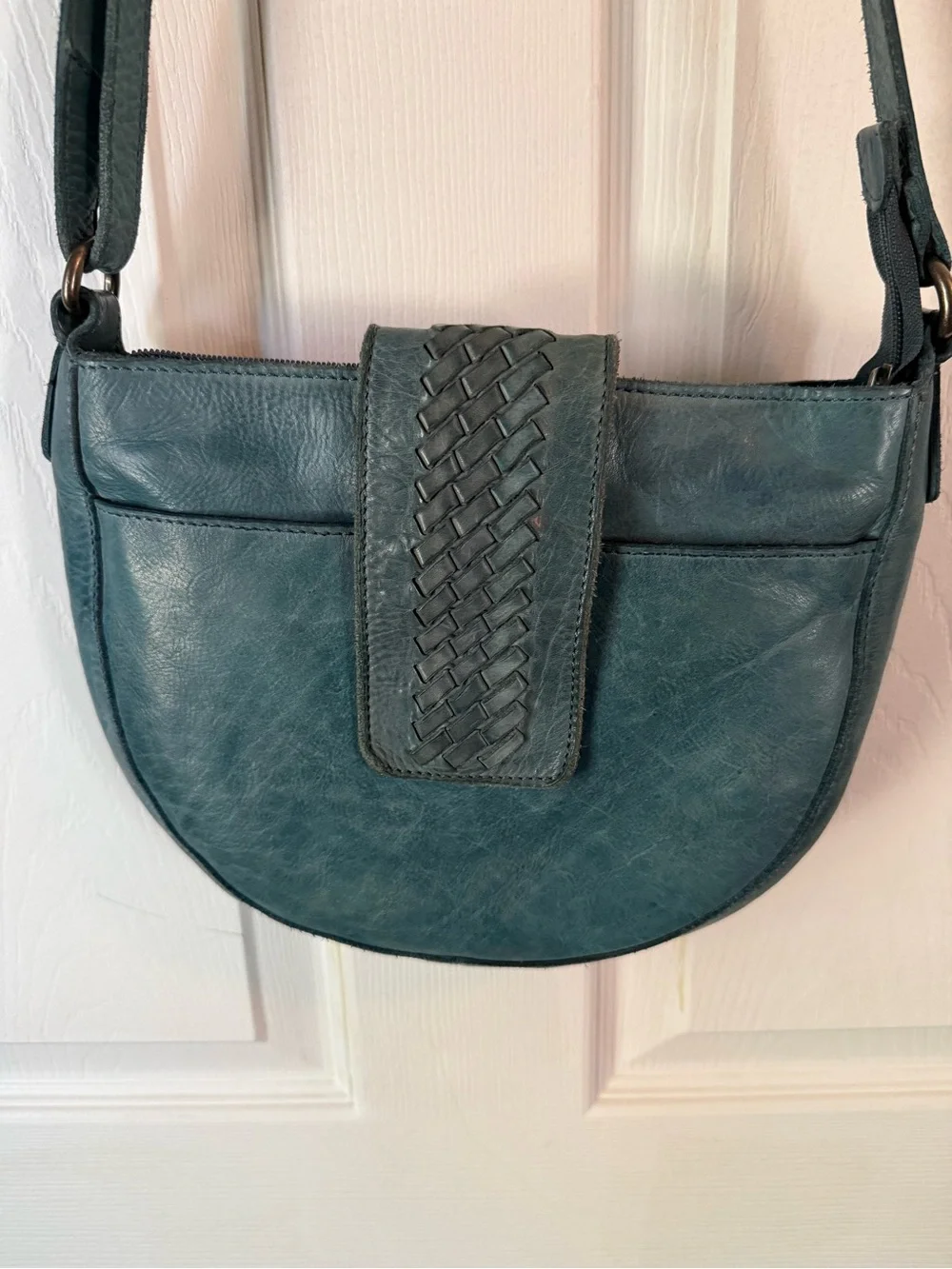 Teal Genuine Leather Crossbody Bag